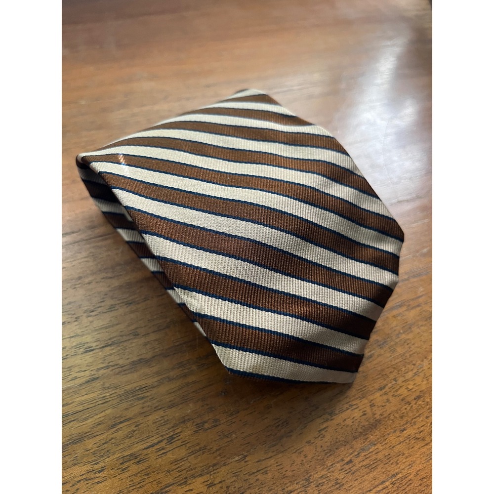 Vintage Silk Tie Brown Tan Navy Diagonal Stripe